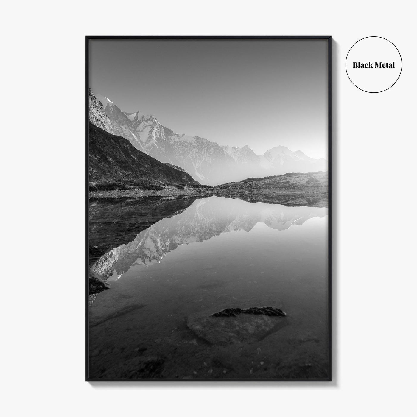 Himalayas Black and White Fine Art Photo Print, Nepal Poster, Mountain Lake Reflection