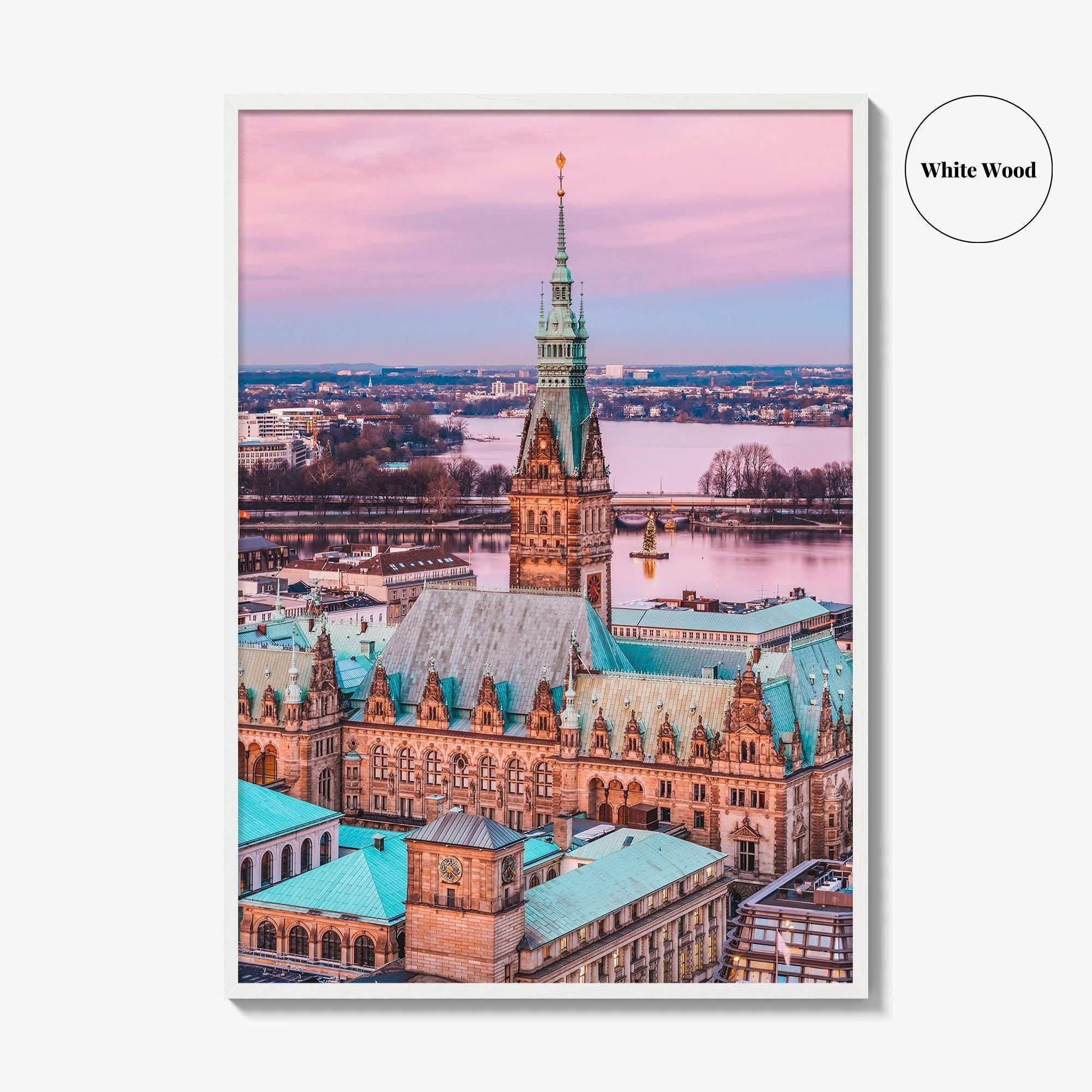 Hamburg Skyline Fine Art Photo Print, Germany, Rathaus, Alster Lake, Poster