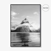 Milford Sound Black and White Fine Art Photo Print, Mitre Peak, New Zealand Poster