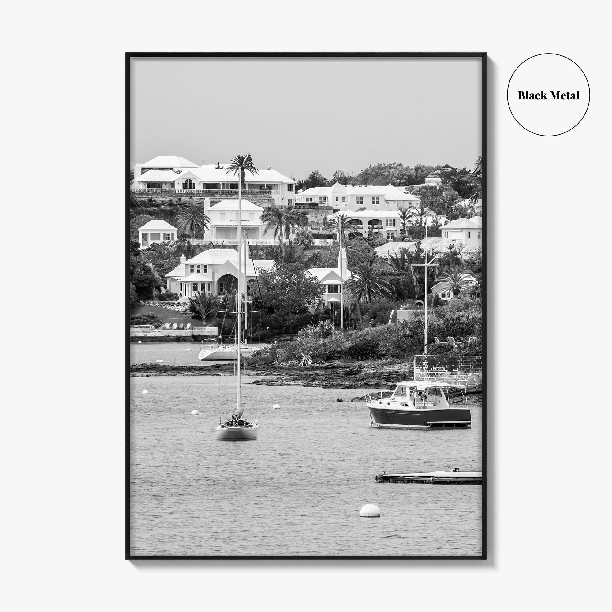 Hamilton Bermuda Black and White Fine Art Photo Print, Harbor Waterfront Wall Decor Poster
