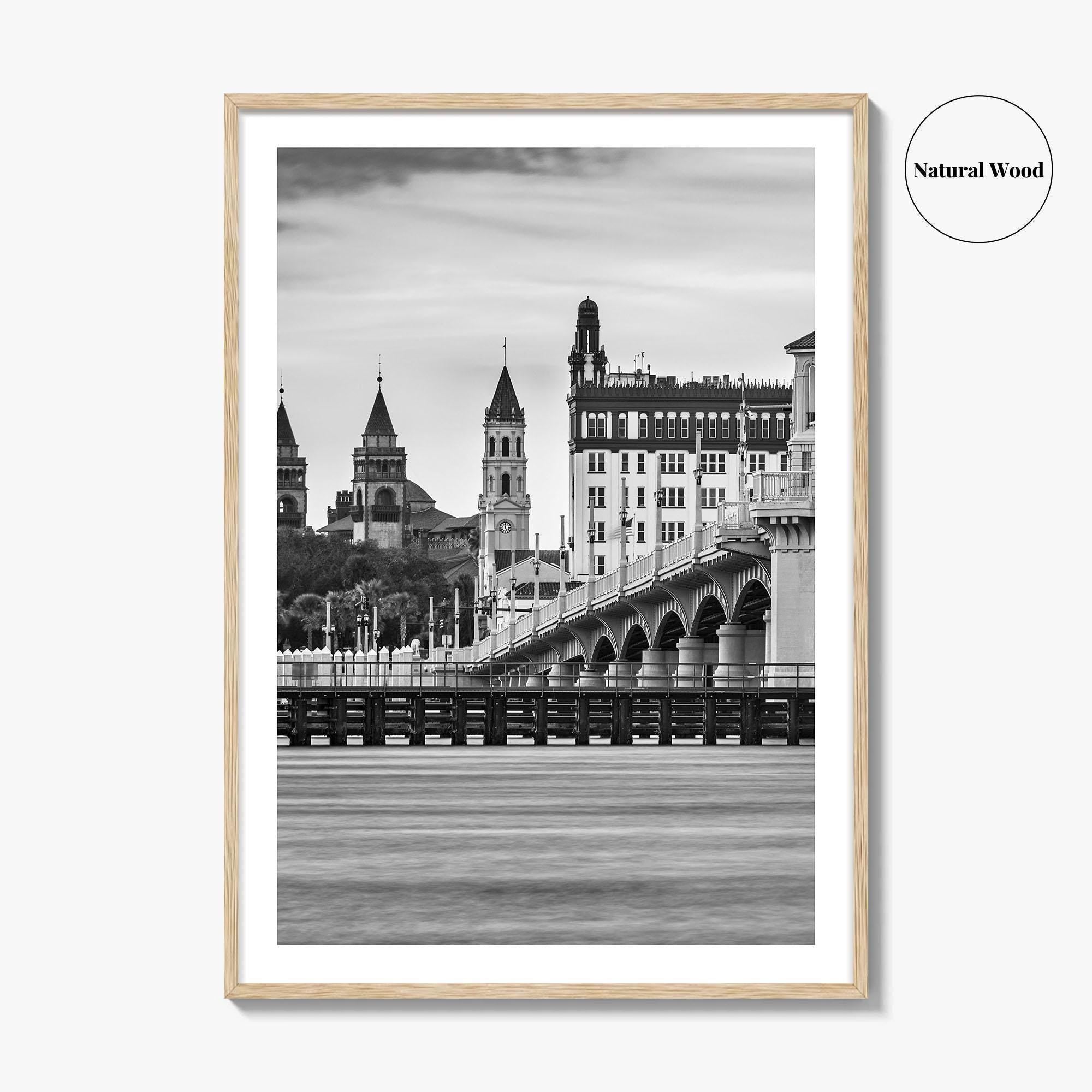 St Augustine Black and White Fine Art Photo Print, Bridge of Lions Florida Poster
