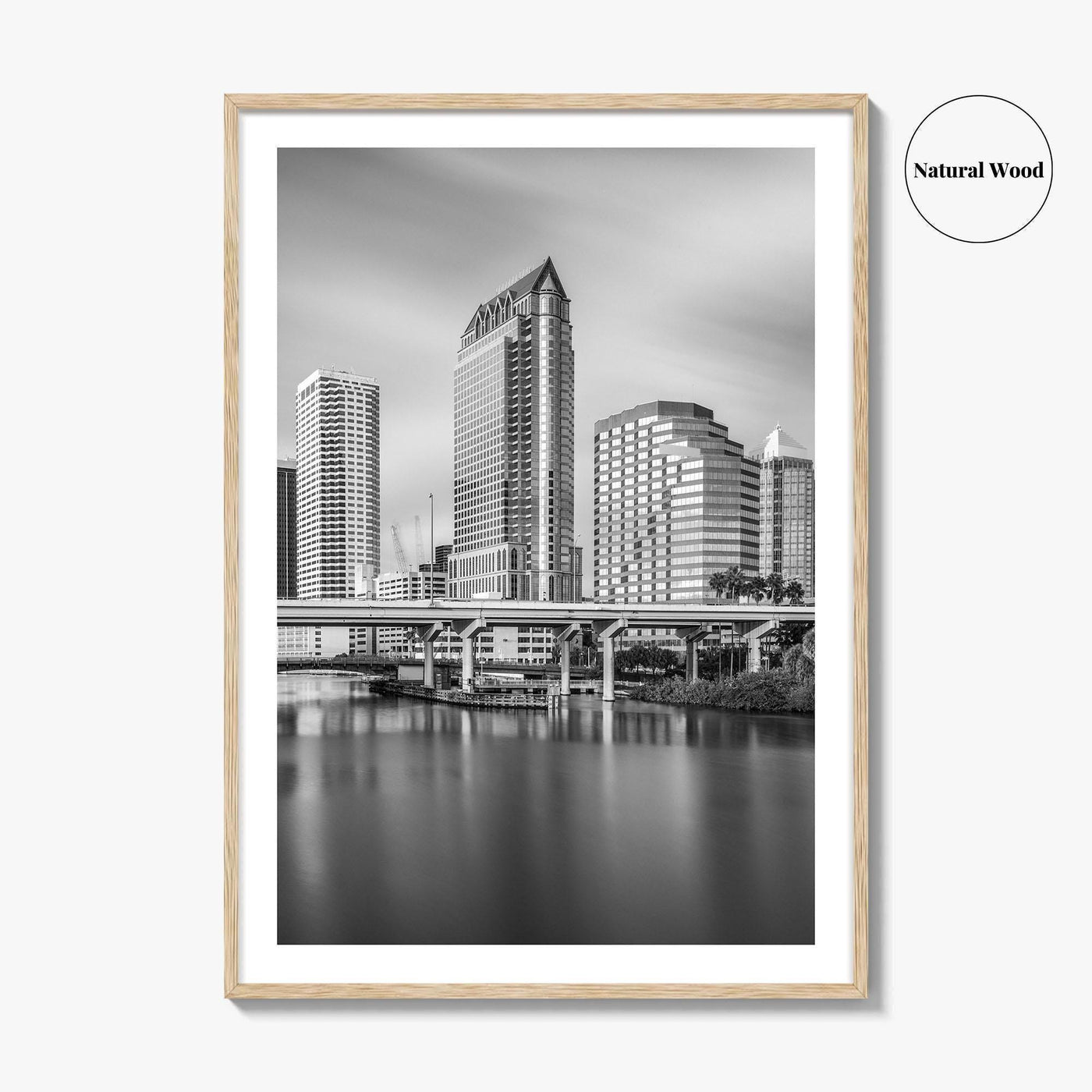 Tampa Skyline Black and White Fine Art Photo Print, Downtown, Florida, Hillsborough River, Poster