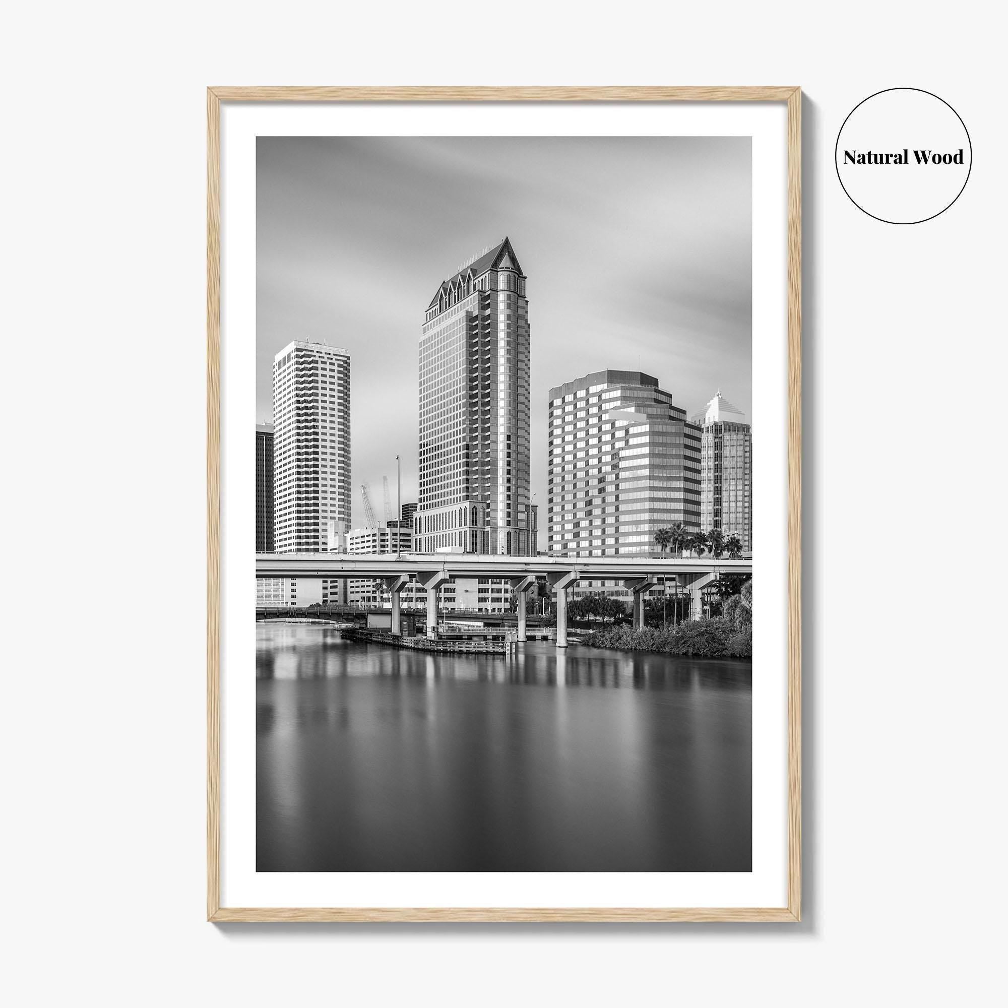 Tampa Skyline Black and White Fine Art Photo Print, Downtown, Florida, Hillsborough River, Poster