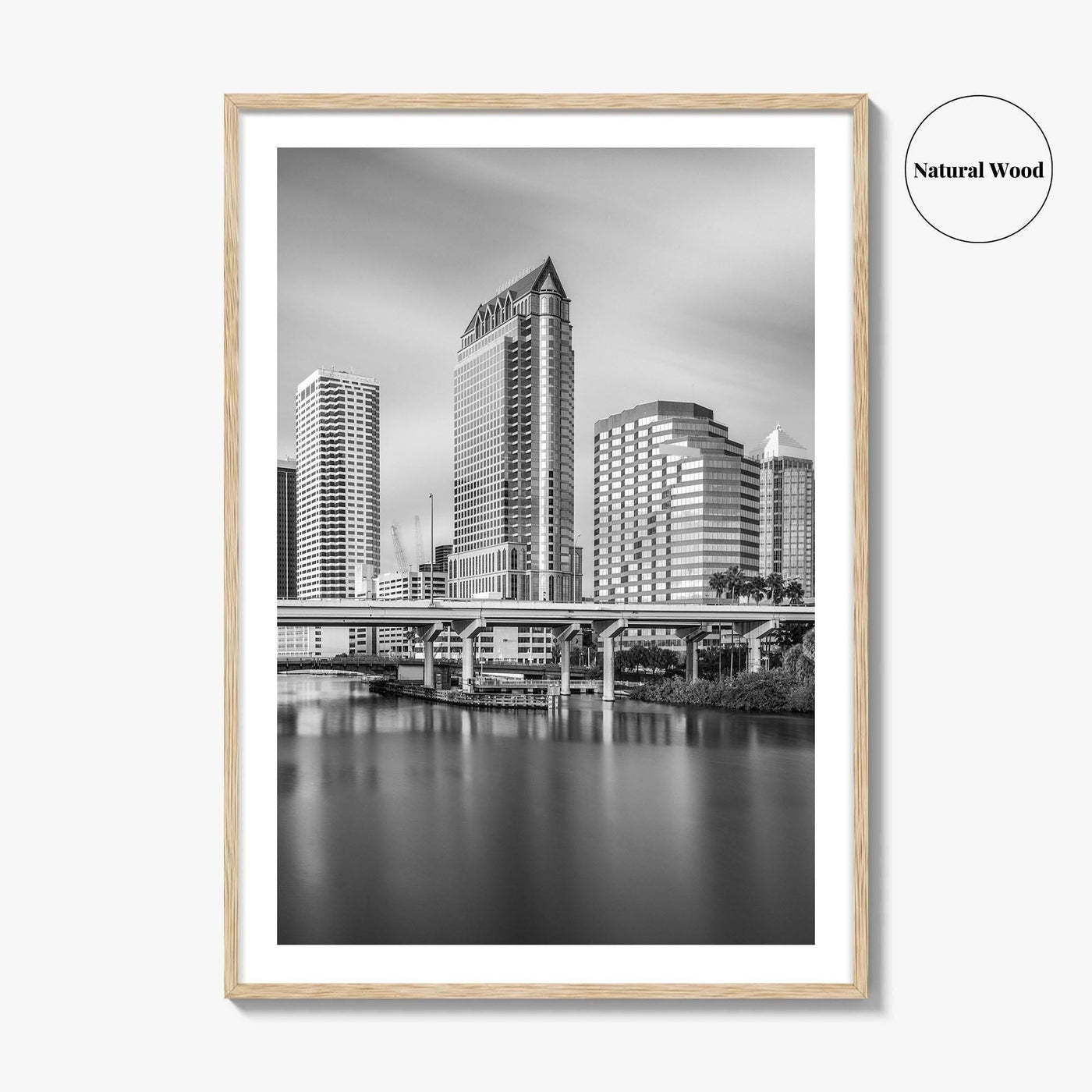 Tampa Skyline Black and White Fine Art Photo Print, Downtown, Florida, Hillsborough River, Poster