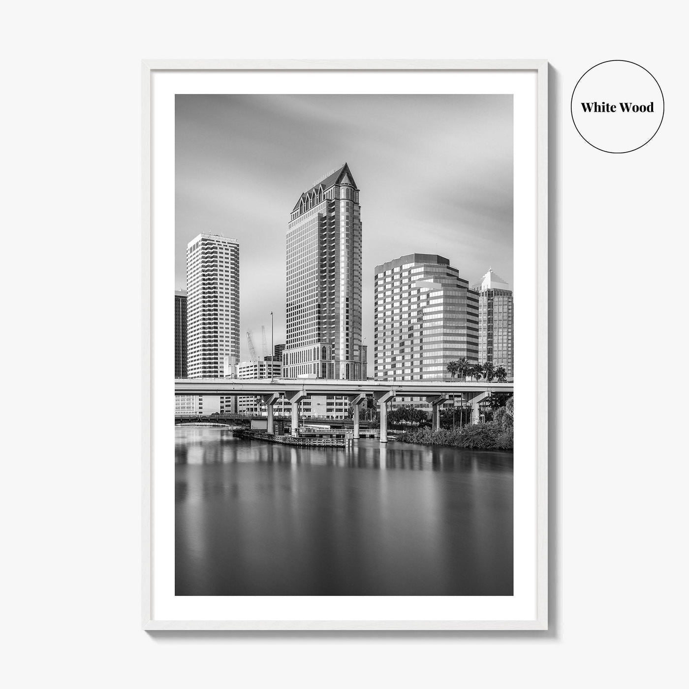 Tampa Skyline Black and White Fine Art Photo Print, Downtown, Florida, Hillsborough River, Poster