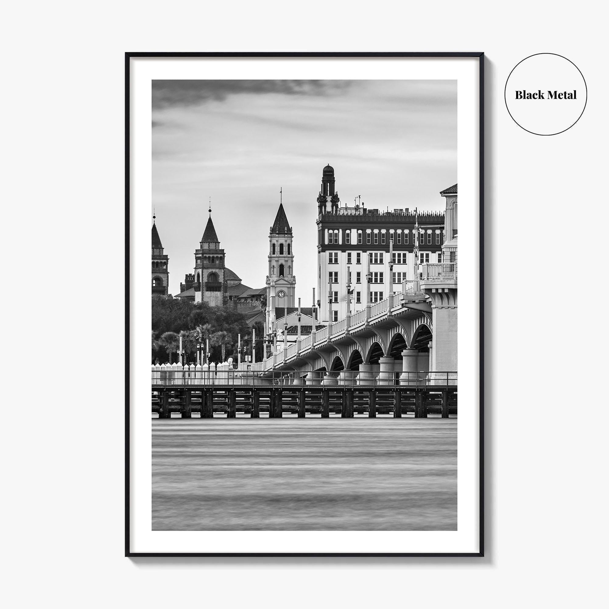 St Augustine Black and White Fine Art Photo Print, Bridge of Lions Florida Poster