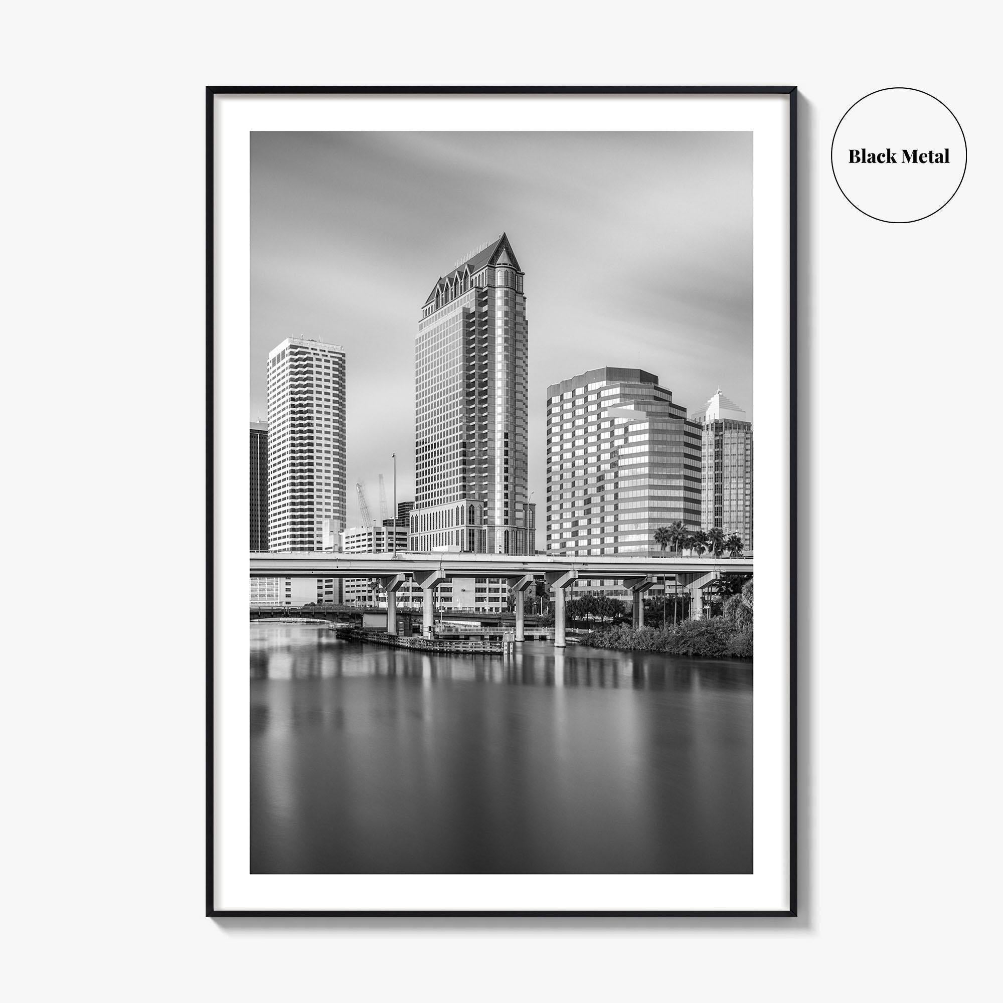 Tampa Skyline Black and White Fine Art Photo Print, Downtown, Florida, Hillsborough River, Poster