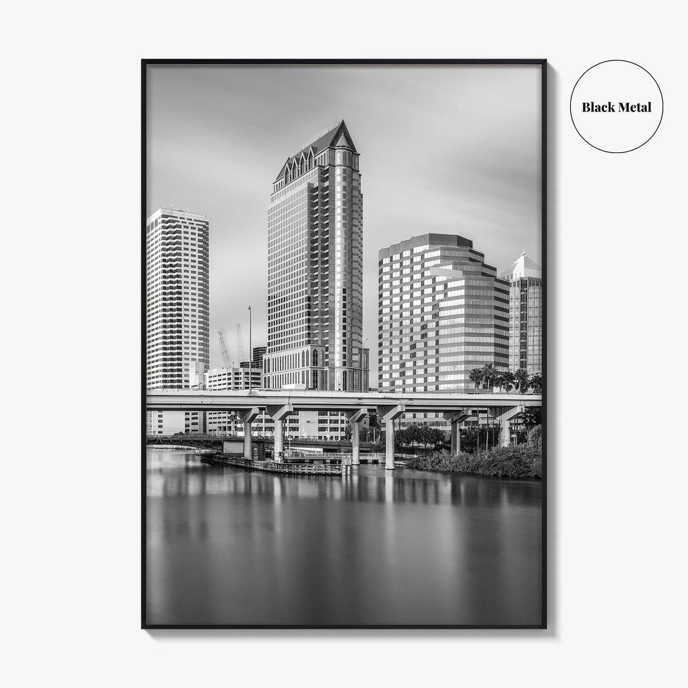 Tampa Skyline Black and White Fine Art Photo Print, Downtown, Florida, Hillsborough River, Poster