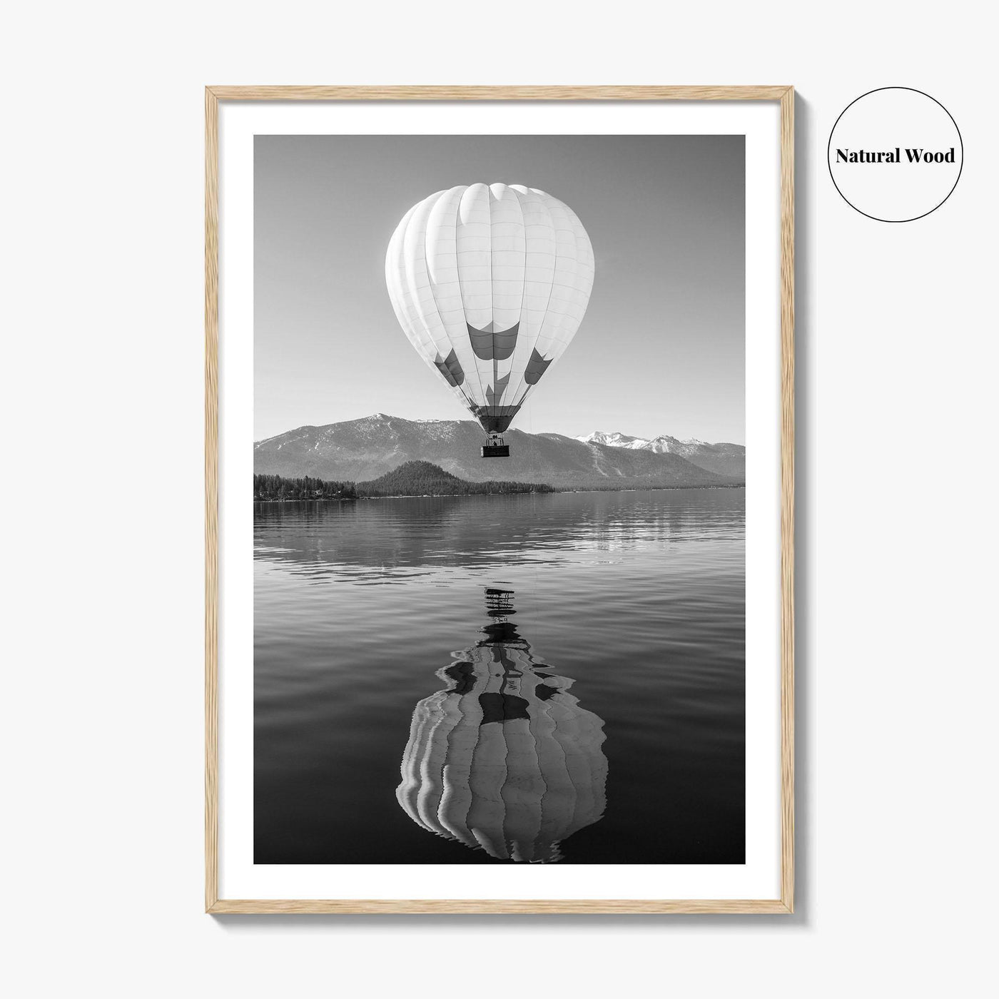 Lake Tahoe Black and White Fine Art Photo Print, Hot Air Balloon, California, Poster