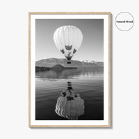 Lake Tahoe Black and White Fine Art Photo Print, Hot Air Balloon, California, Poster