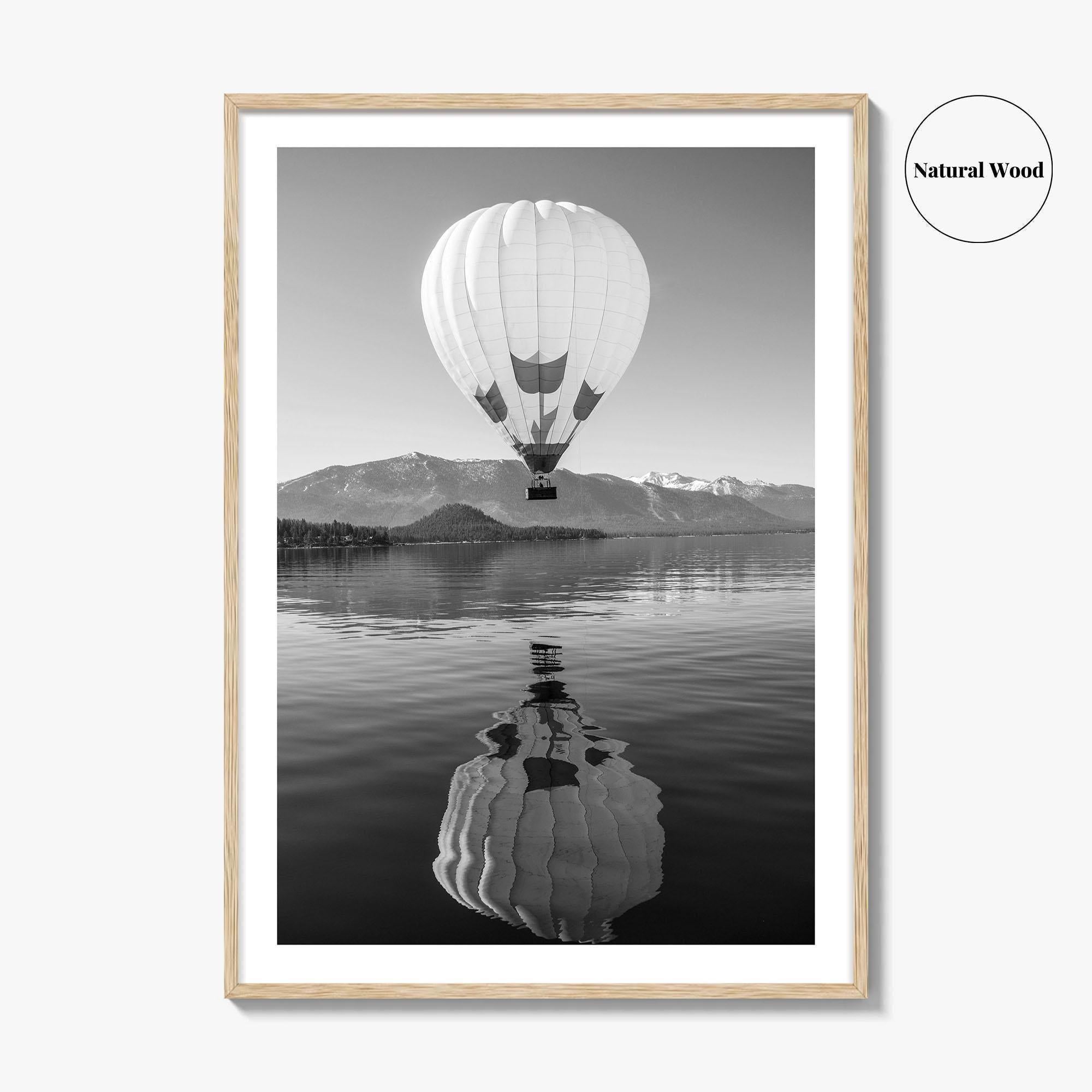 Lake Tahoe Black and White Fine Art Photo Print, Hot Air Balloon, California, Poster