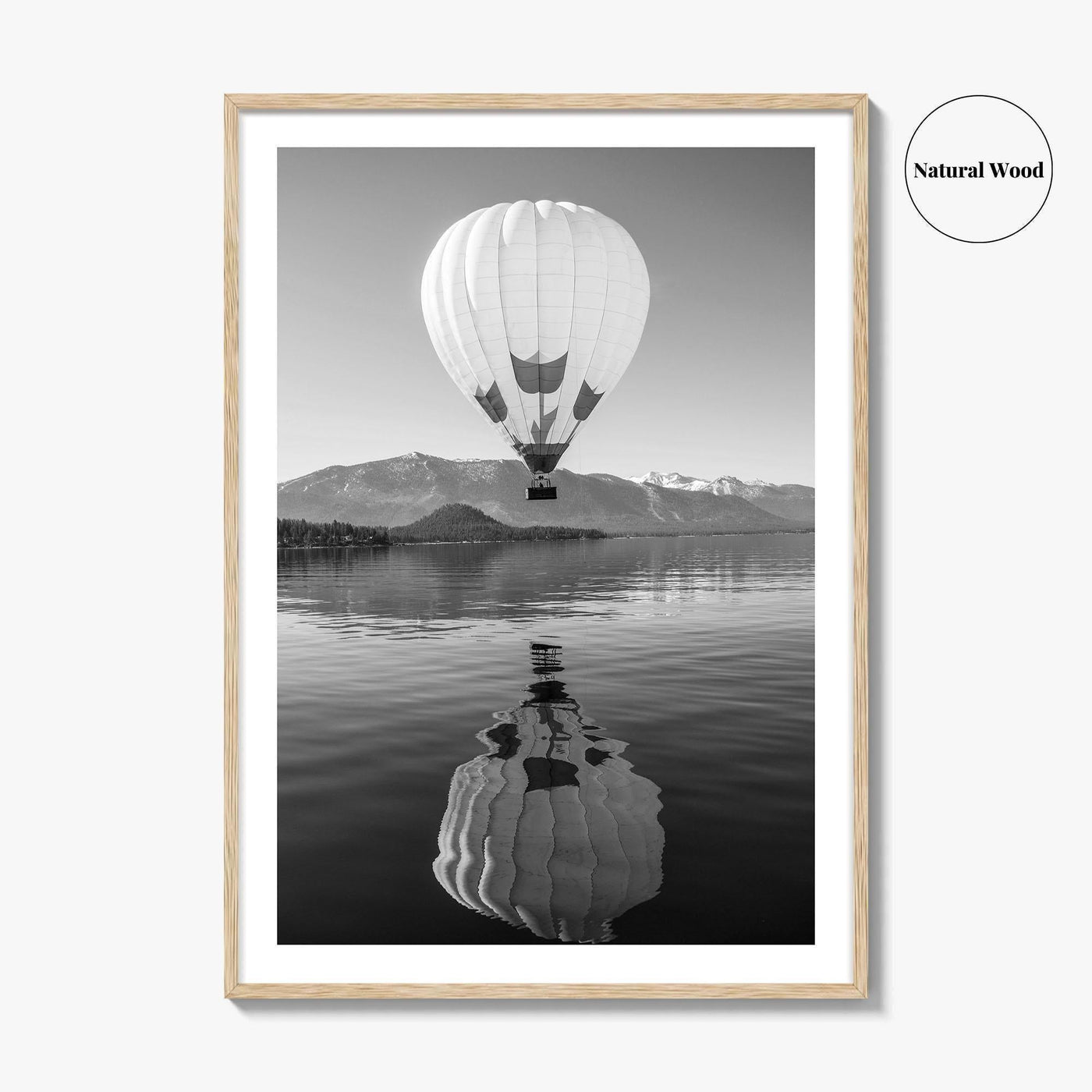 Lake Tahoe Black and White Fine Art Photo Print, Hot Air Balloon, California, Poster