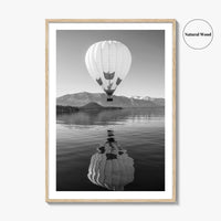 Lake Tahoe Black and White Fine Art Photo Print, Hot Air Balloon, California, Poster
