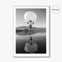 Lake Tahoe Black and White Fine Art Photo Print, Hot Air Balloon, California, Poster