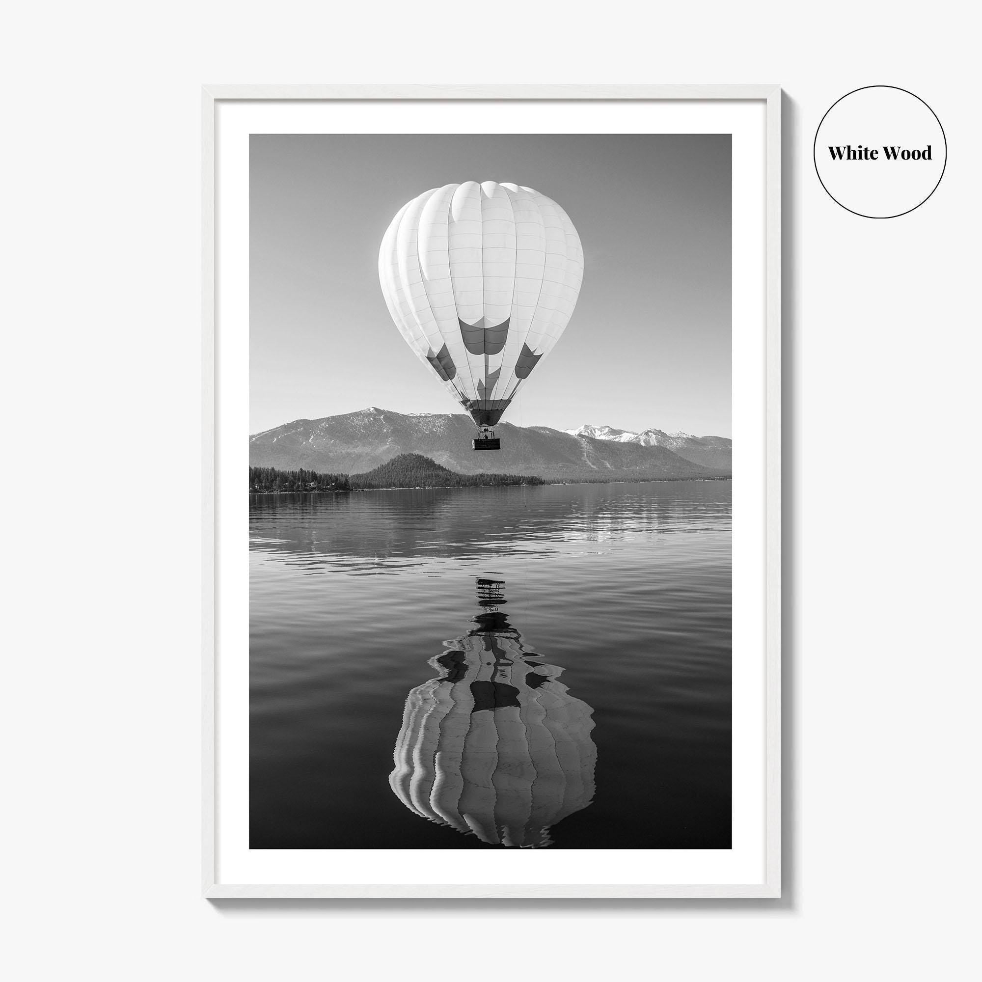 Lake Tahoe Black and White Fine Art Photo Print, Hot Air Balloon, California, Poster