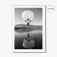 Lake Tahoe Black and White Fine Art Photo Print, Hot Air Balloon, California, Poster