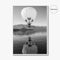 Lake Tahoe Black and White Fine Art Photo Print, Hot Air Balloon, California, Poster