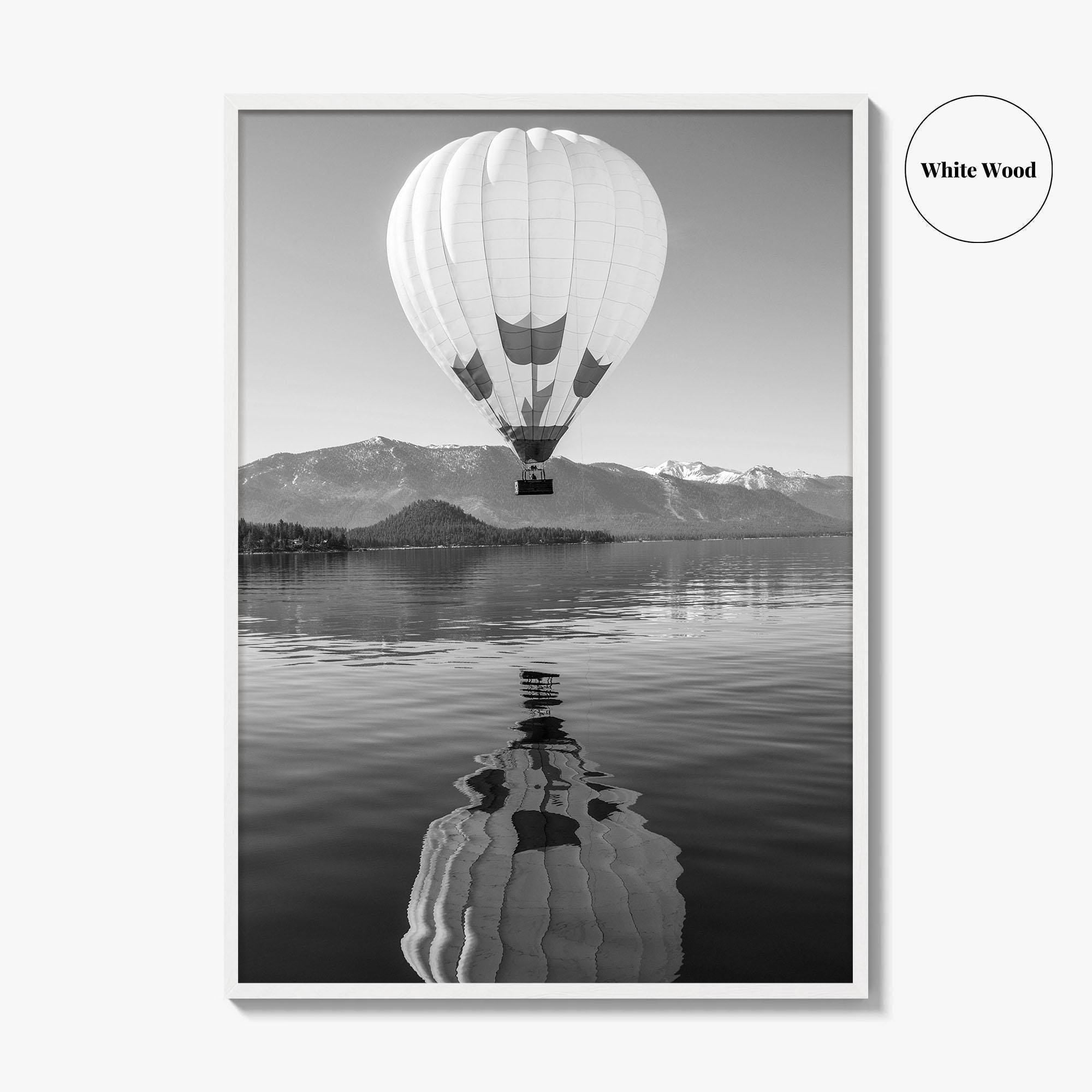 Lake Tahoe Black and White Fine Art Photo Print, Hot Air Balloon, California, Poster