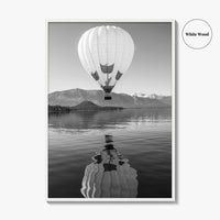Lake Tahoe Black and White Fine Art Photo Print, Hot Air Balloon, California, Poster
