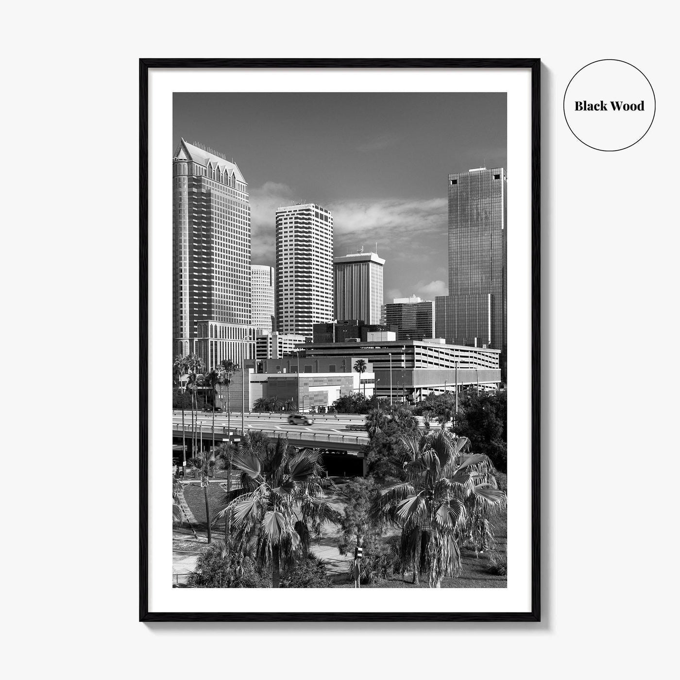 Tampa Skyline Black and White Fine Art Photo Print, Florida, Riverwalk, Wall Decor, Poster