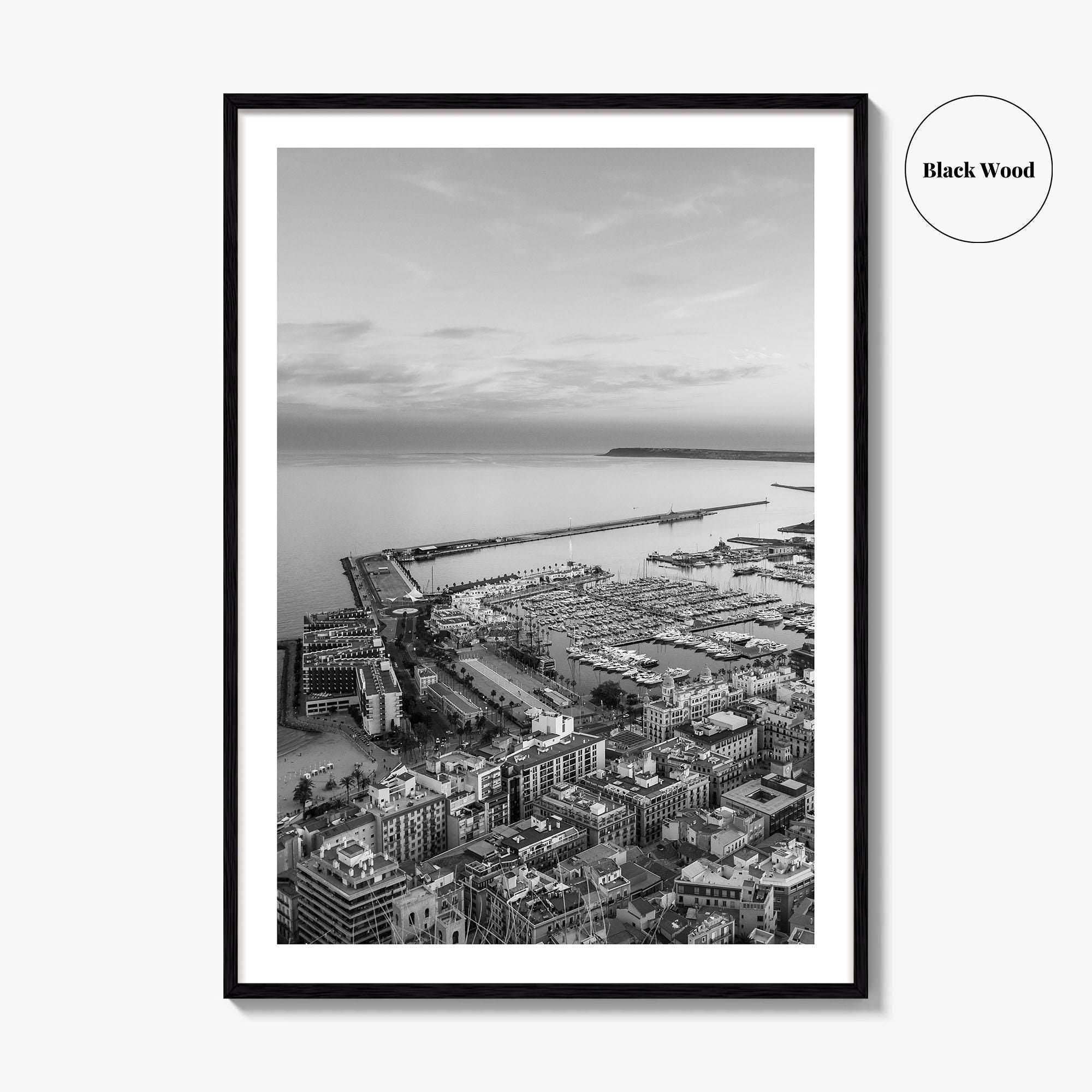 Alicante Black and White Fine Art Photo Print, Port Wall Poster, Costa Blanca Spain