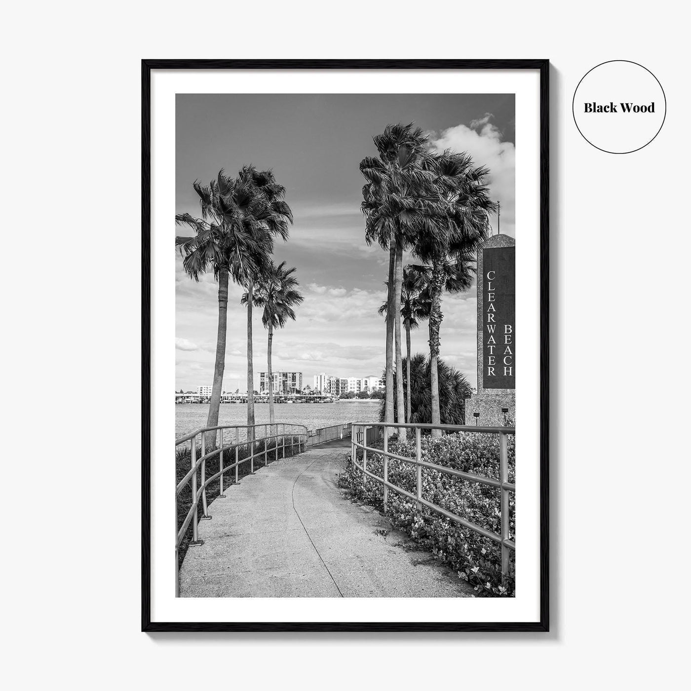 Clearwater Beach Black and White Fine Art Photo Print, Florida Palm Trees, USA Poster