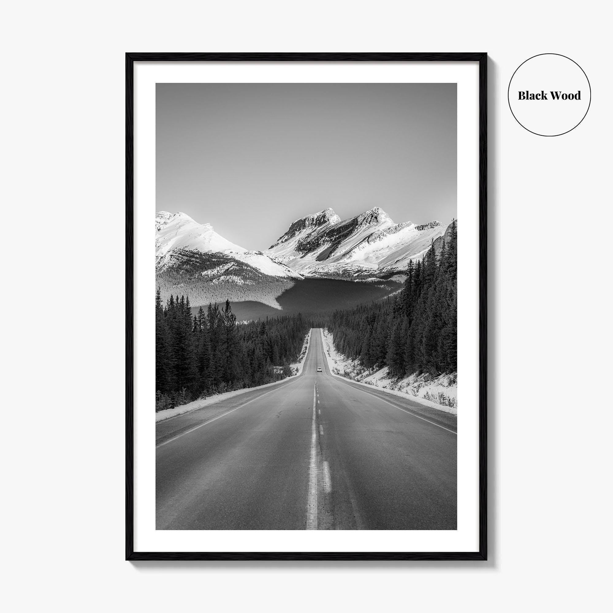 Banff Black and White Fine Art Photo Print, Canadian Rockies Mountain Road, Alberta Poster