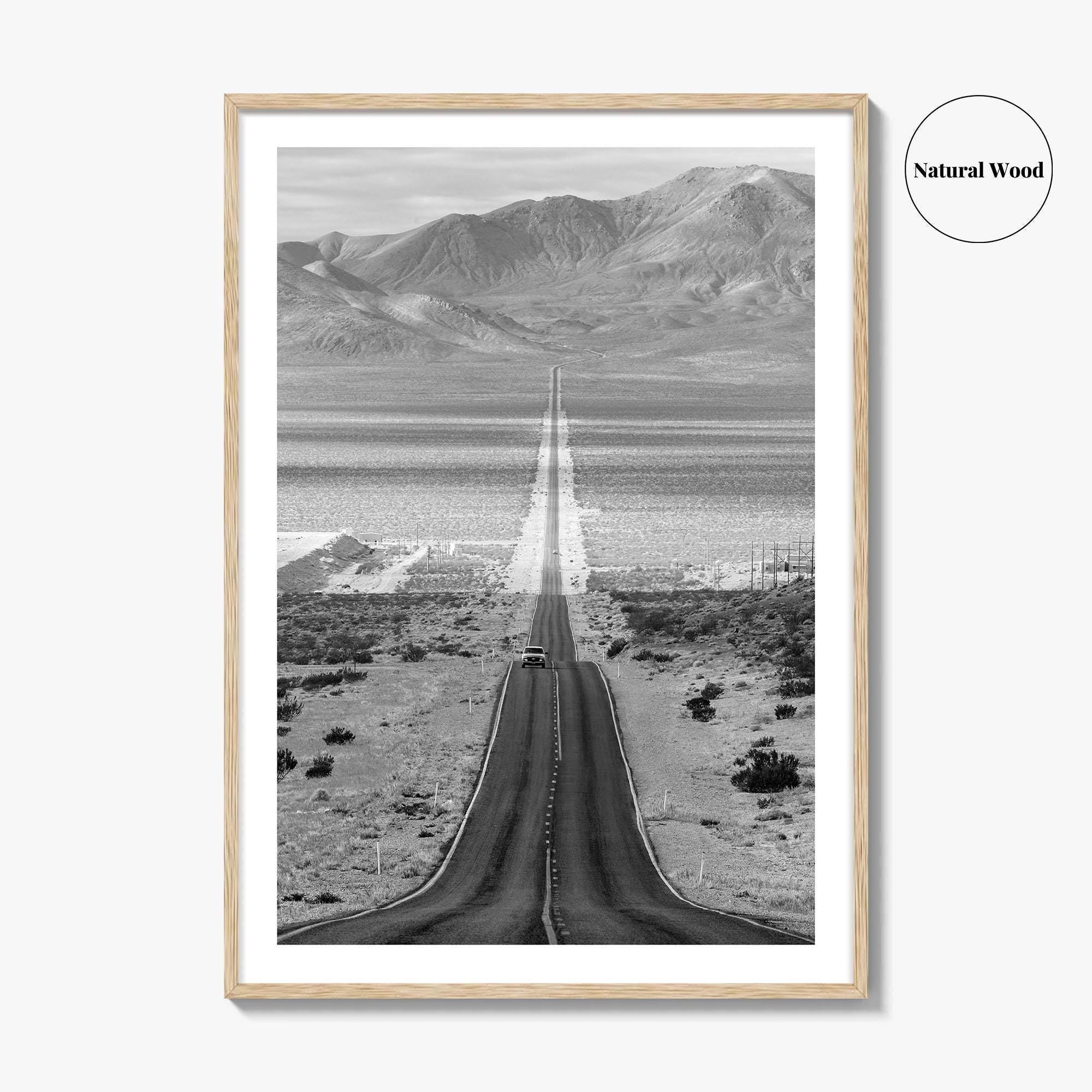 Death Valley Black and White Fine Art Photo Print, Desert Highway, Beatty Nevada USA