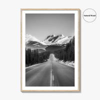 Banff Black and White Fine Art Photo Print, Canadian Rockies Mountain Road, Alberta Poster
