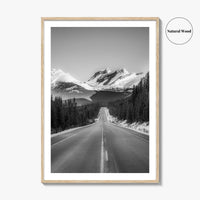 Banff Black and White Fine Art Photo Print, Canadian Rockies Mountain Road, Alberta Poster