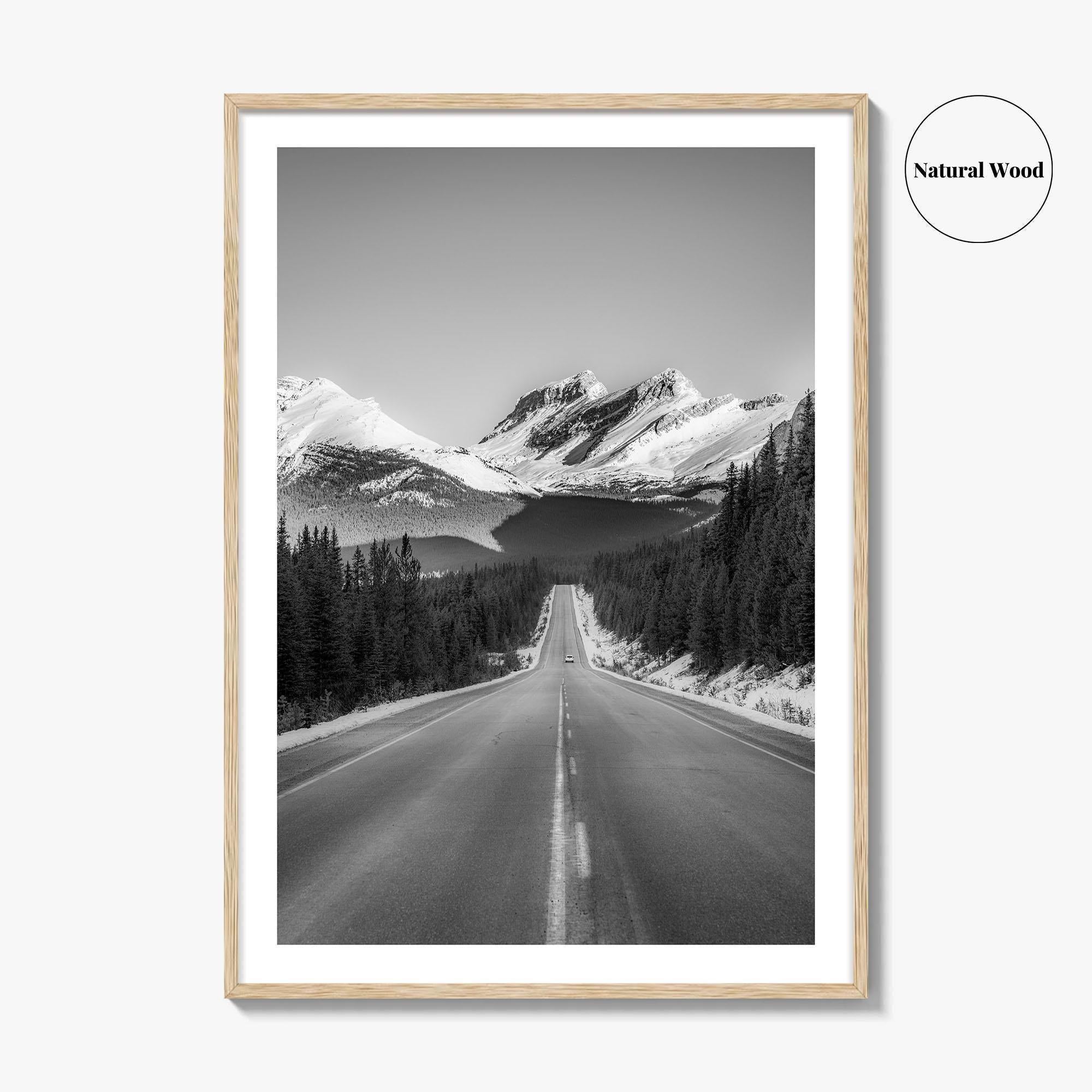 Banff Black and White Fine Art Photo Print, Canadian Rockies Mountain Road, Alberta Poster