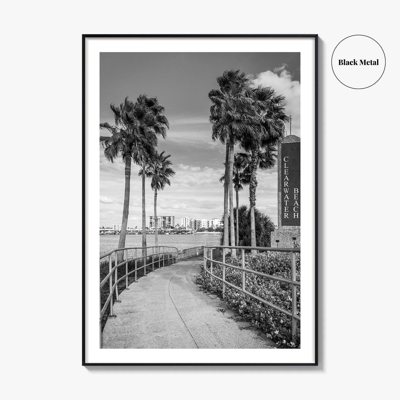Clearwater Beach Black and White Fine Art Photo Print, Florida Palm Trees, USA Poster