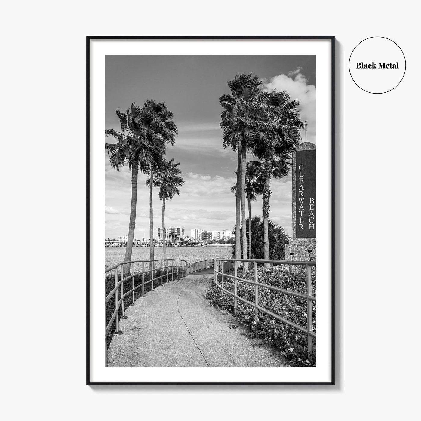Clearwater Beach Black and White Fine Art Photo Print, Florida Palm Trees, USA Poster