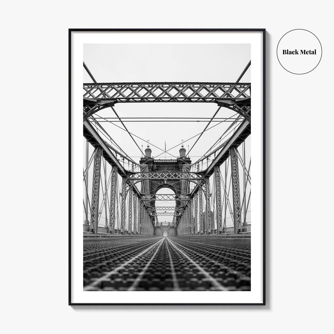 Cincinnati Black and White Fine Art Photo Print, John Roebling Bridge, Ohio Poster