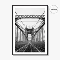 Cincinnati Black and White Fine Art Photo Print, John Roebling Bridge, Ohio Poster