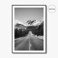 Banff Black and White Fine Art Photo Print, Canadian Rockies Mountain Road, Alberta Poster