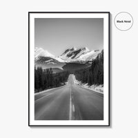 Banff Black and White Fine Art Photo Print, Canadian Rockies Mountain Road, Alberta Poster