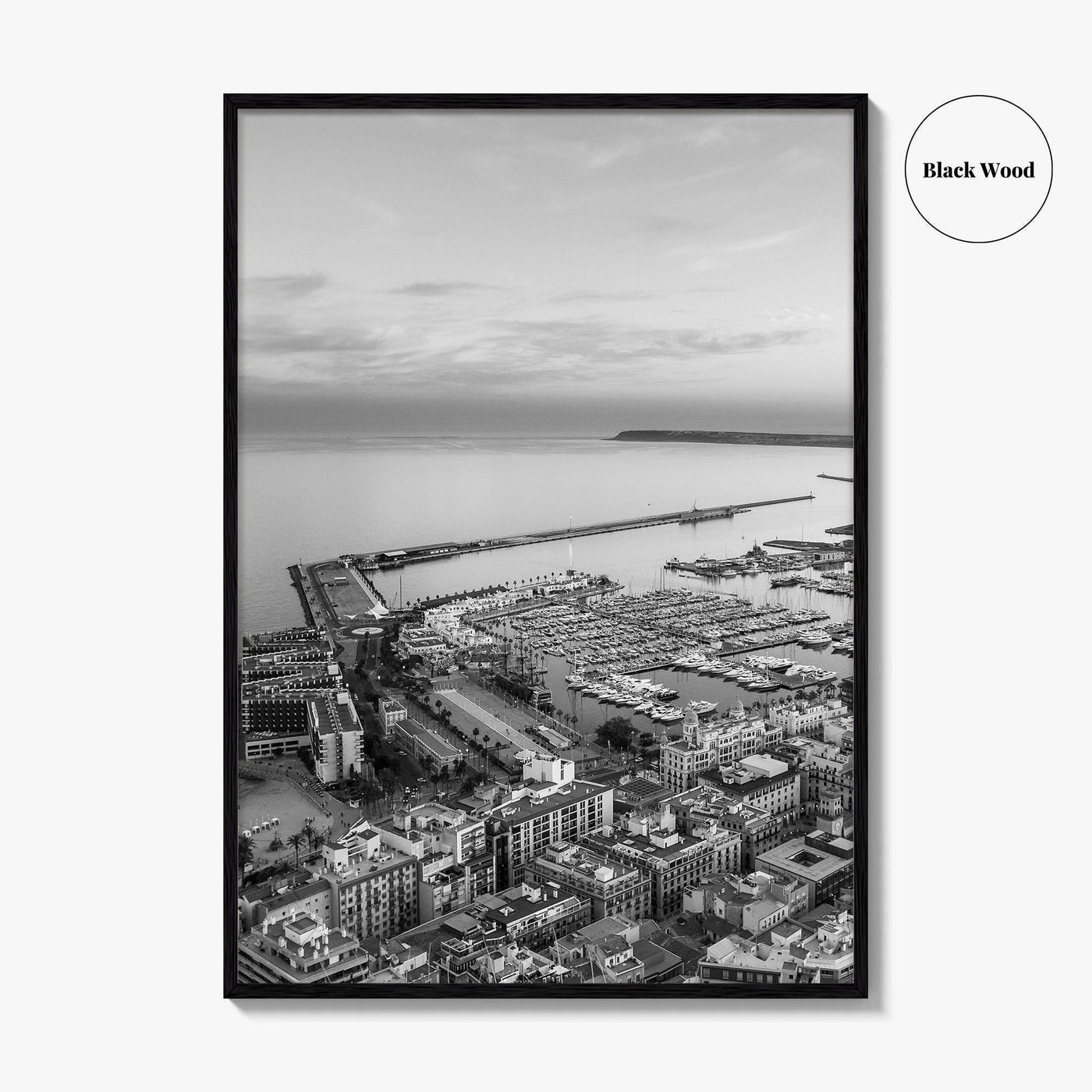 Alicante Black and White Fine Art Photo Print, Port Wall Poster, Costa Blanca Spain