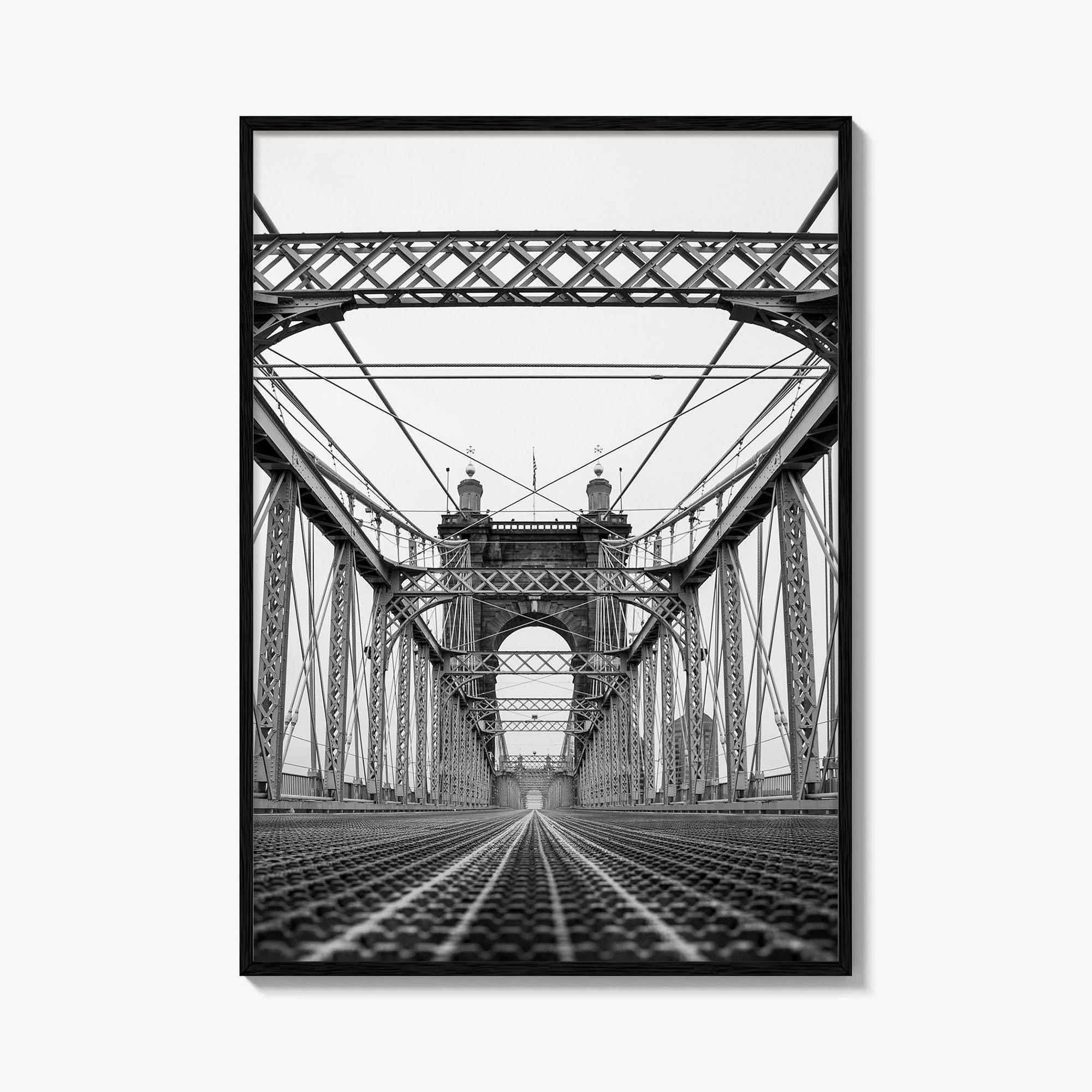 Cincinnati Black and White Fine Art Photo Print, John Roebling Bridge, Ohio Poster