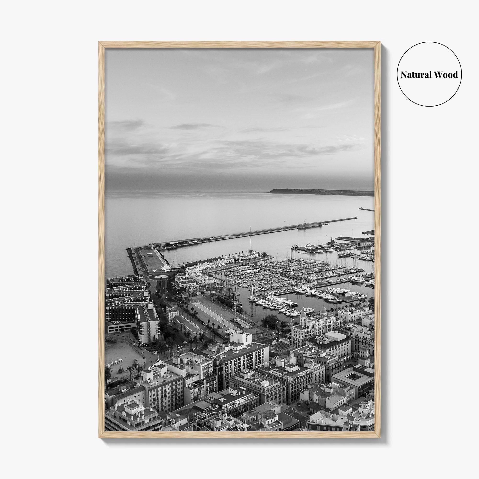 Alicante Black and White Fine Art Photo Print, Port Wall Poster, Costa Blanca Spain