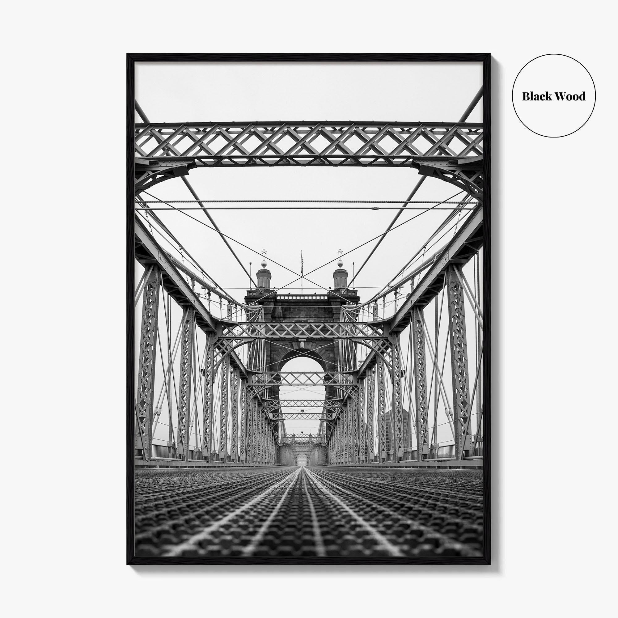 Cincinnati Black and White Fine Art Photo Print, John Roebling Bridge, Ohio Poster