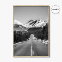 Banff Black and White Fine Art Photo Print, Canadian Rockies Mountain Road, Alberta Poster