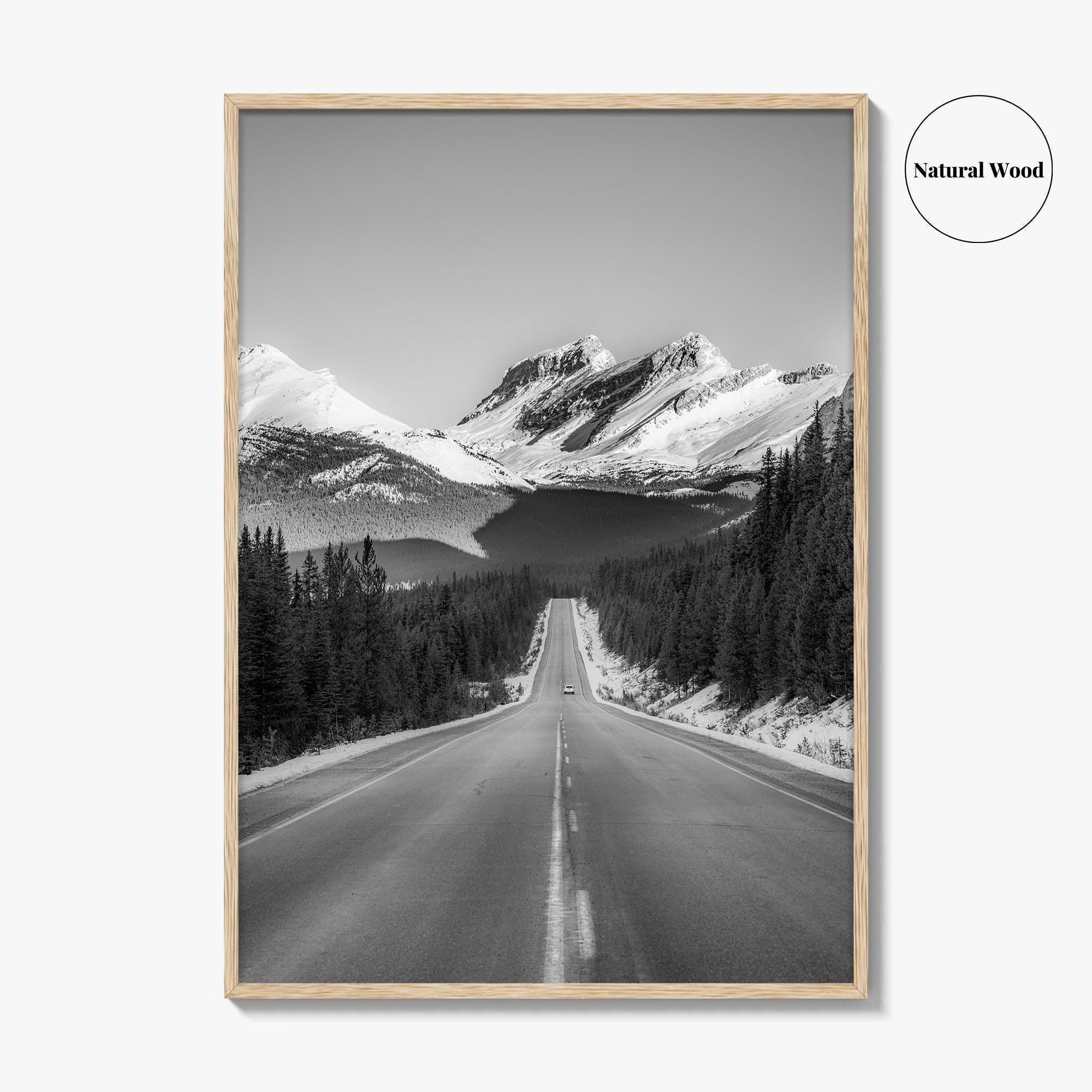 Banff Black and White Fine Art Photo Print, Canadian Rockies Mountain Road, Alberta Poster