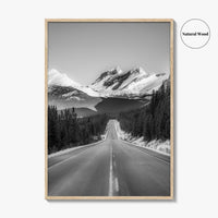 Banff Black and White Fine Art Photo Print, Canadian Rockies Mountain Road, Alberta Poster