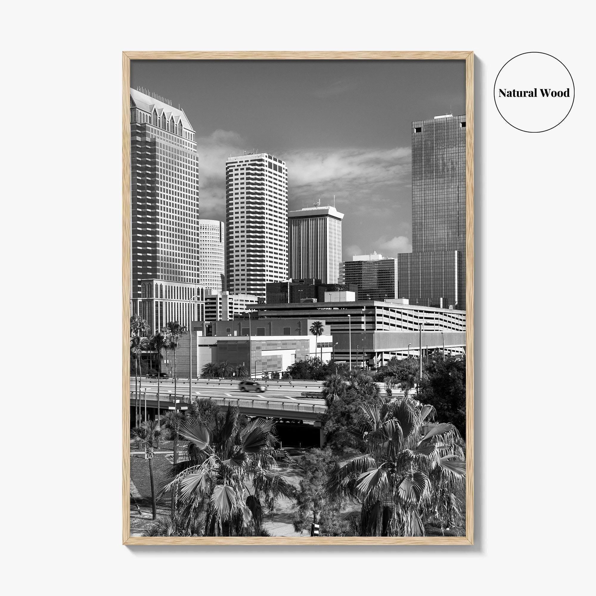 Tampa Skyline Black and White Fine Art Photo Print, Florida, Riverwalk, Wall Decor, Poster