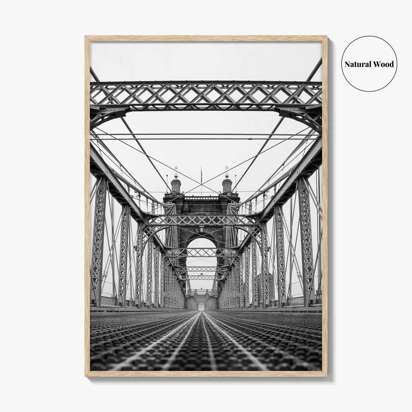 Cincinnati Black and White Fine Art Photo Print, John Roebling Bridge, Ohio Poster