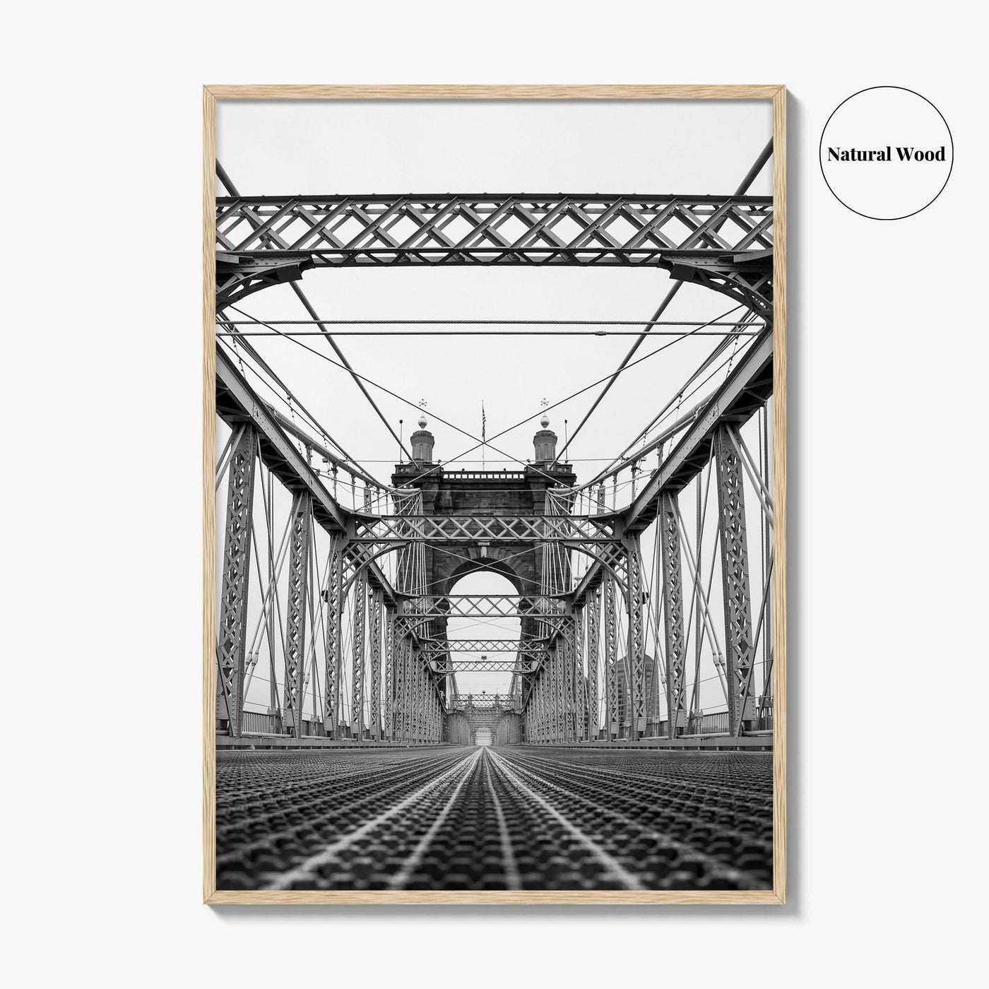 Cincinnati Black and White Fine Art Photo Print, John Roebling Bridge, Ohio Poster