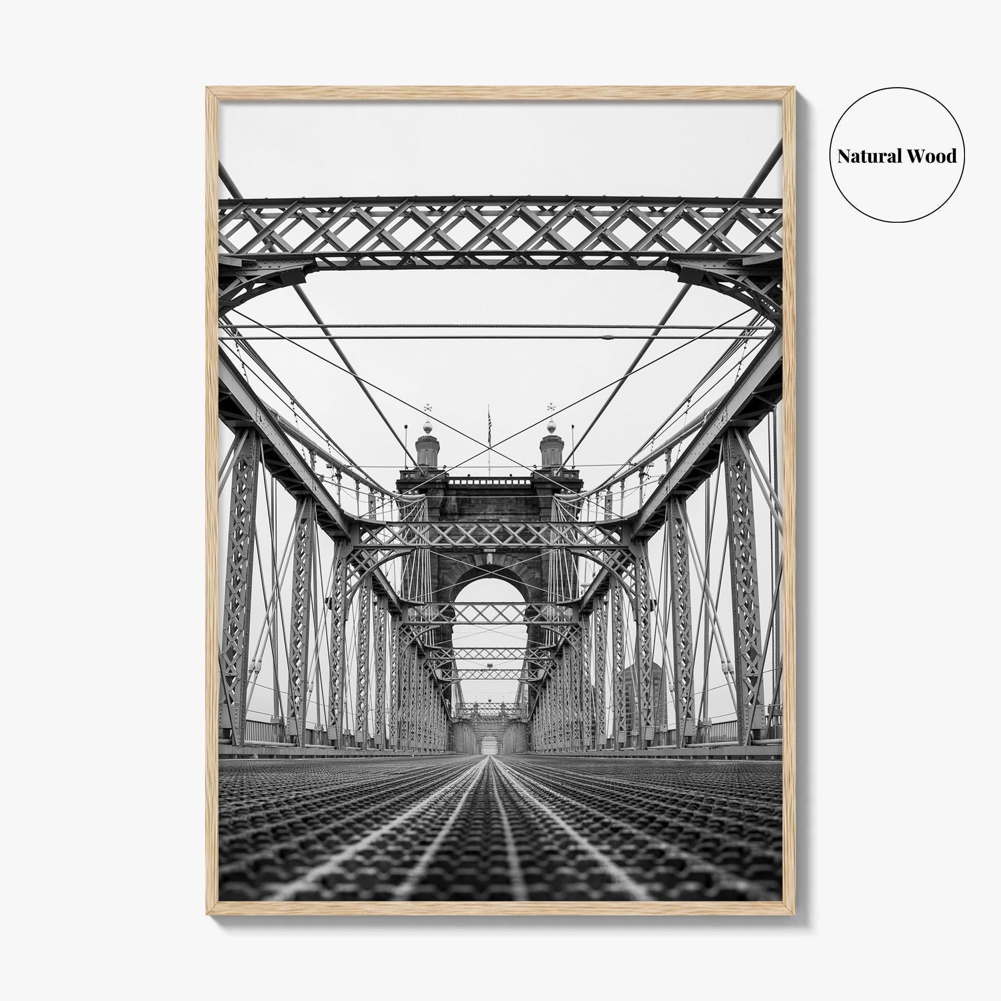 Cincinnati Black and White Fine Art Photo Print, John Roebling Bridge, Ohio Poster