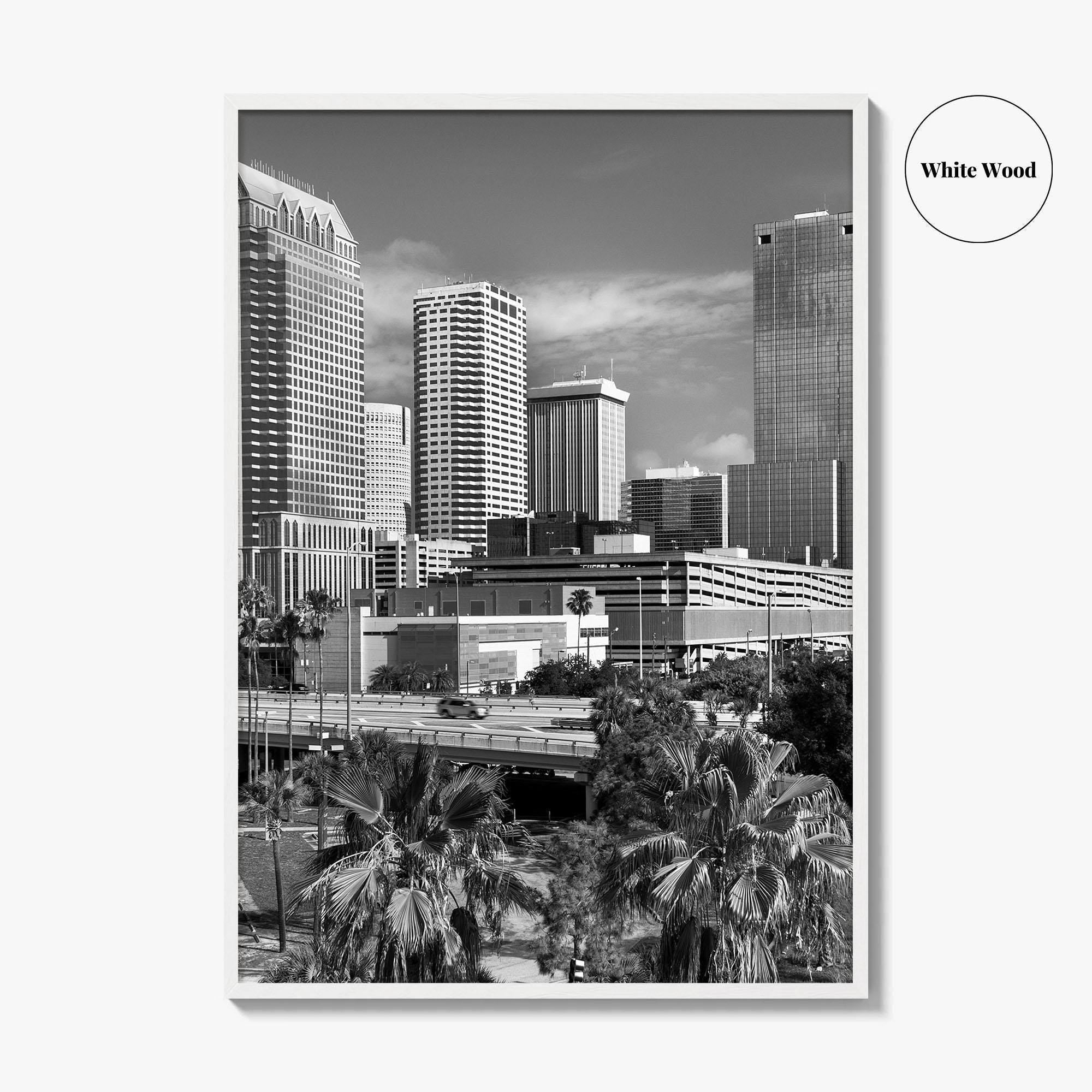 Tampa Skyline Black and White Fine Art Photo Print, Florida, Riverwalk, Wall Decor, Poster