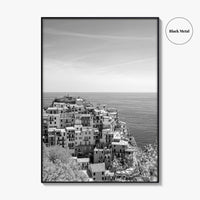 Cinque Terre Black and White Fine Art Photo Print, Manarola, Liguria Italy, Wall Poster